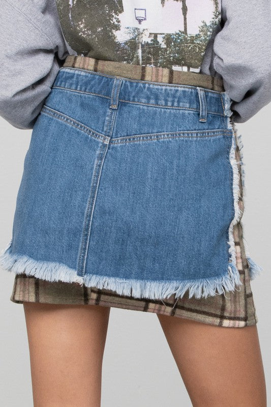 Plaid Checkered Denim Mini Skirt