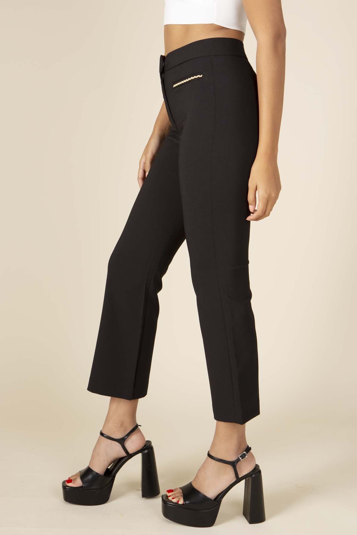 Black Dress Pants with Gold Trim Pockets