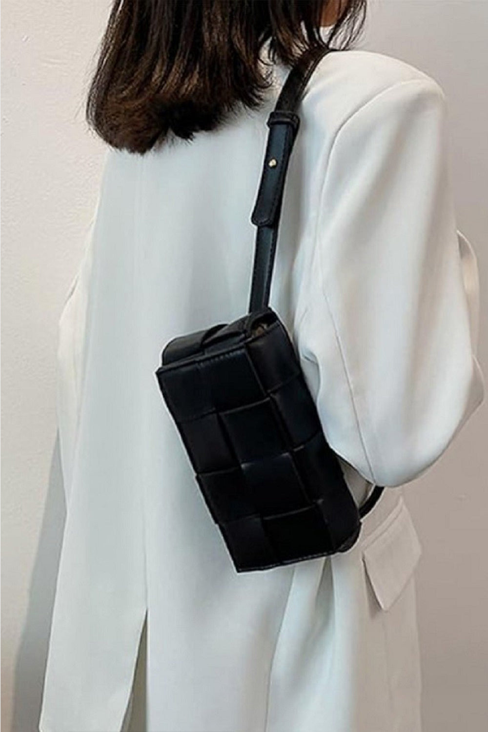 Vegan Leather Woven Crossbody Bag