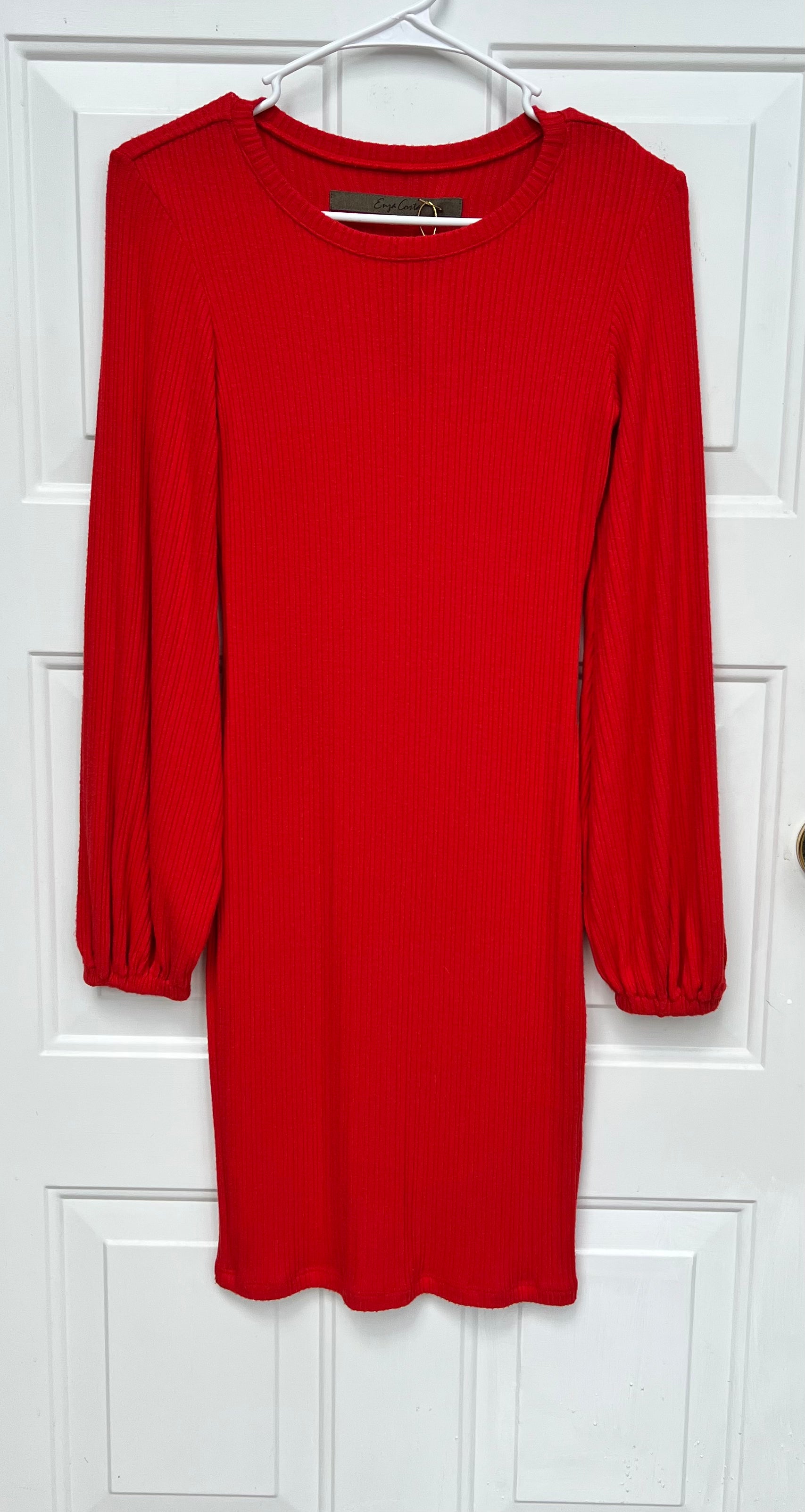 Red Enzo Costa Rib Volume Sleeve mini Dress size Small