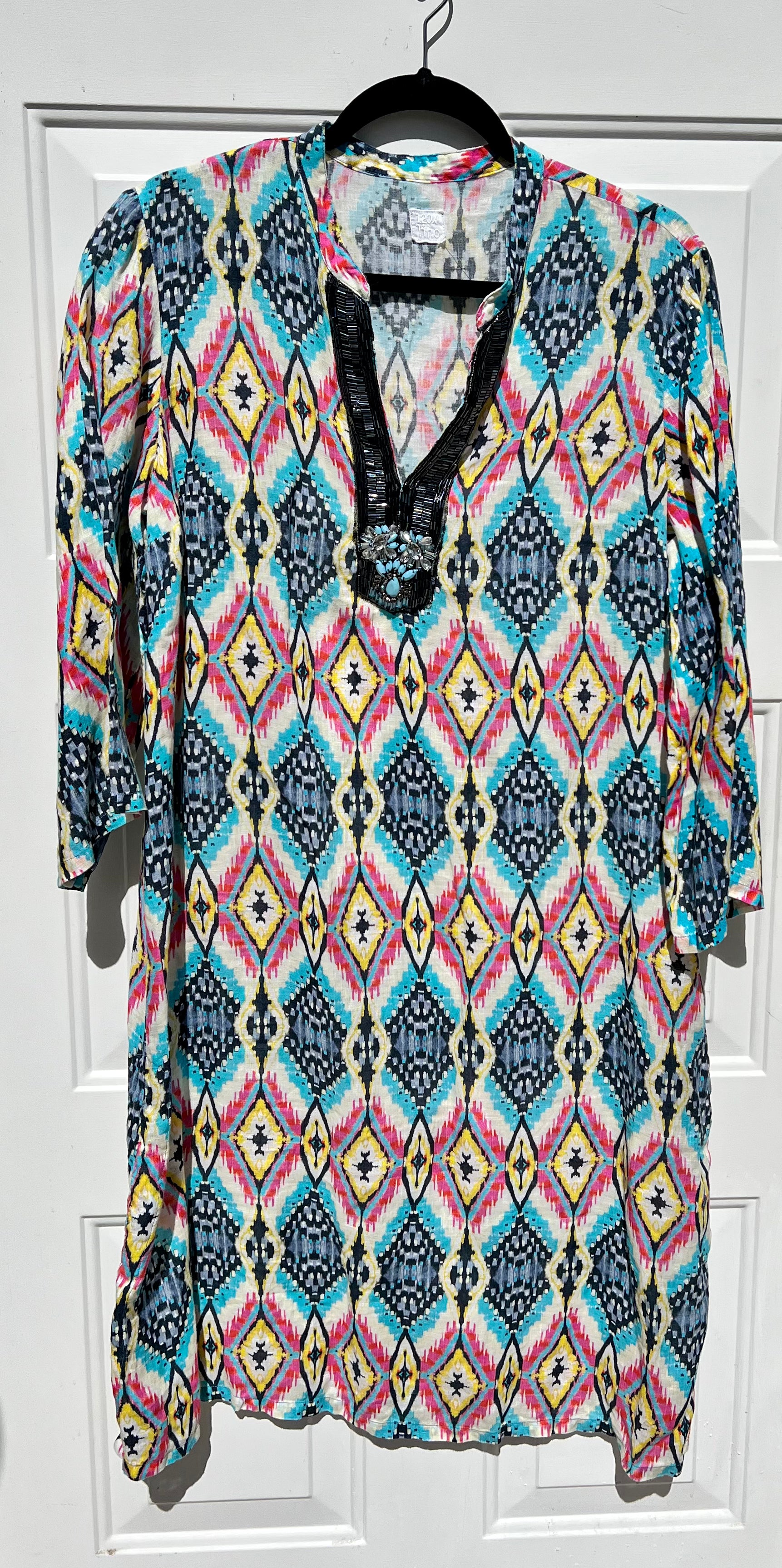 120% Lino Aztec Print Midi Dress Size 48