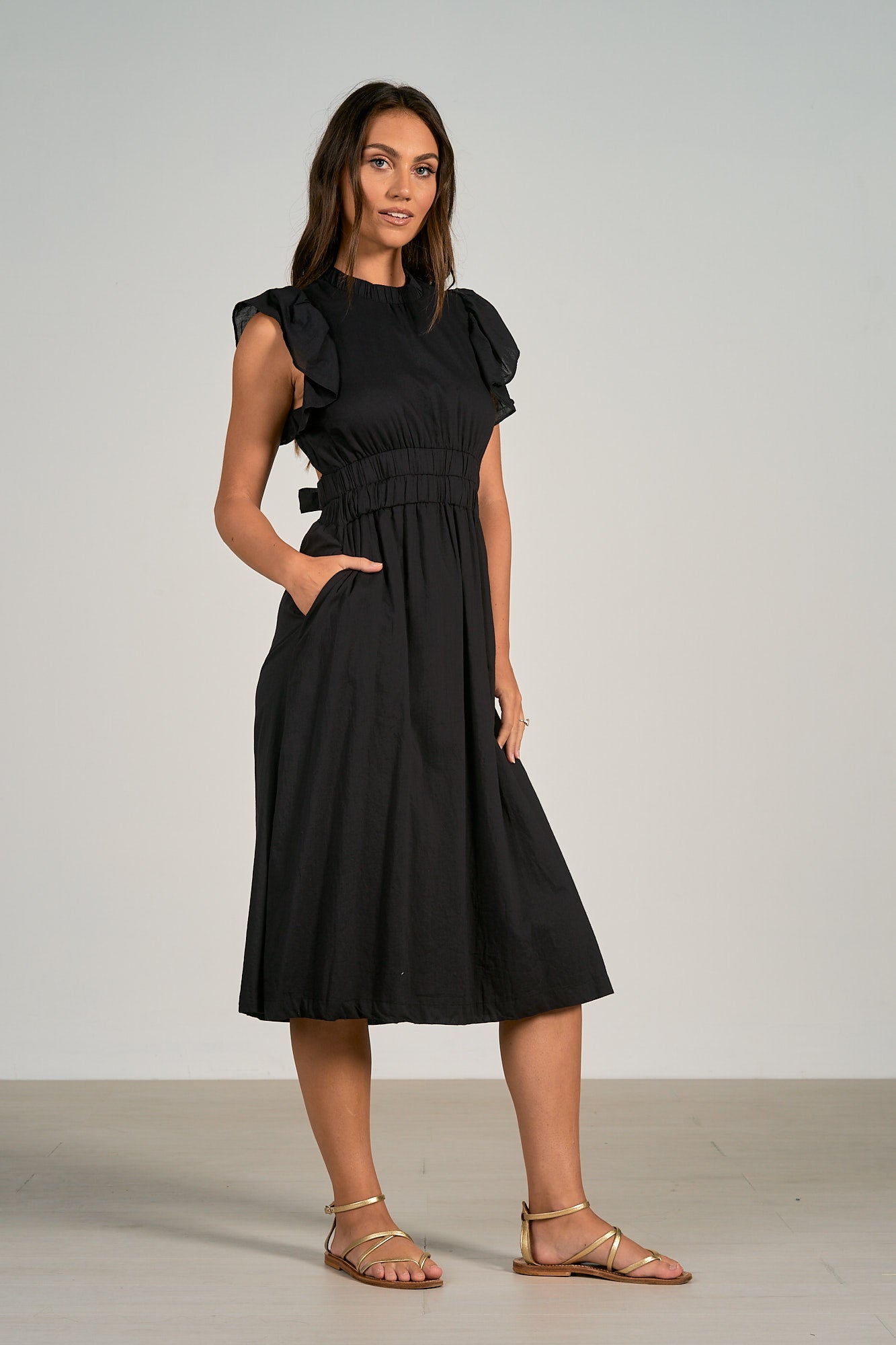 Midi Ruffle Sleeve Dress