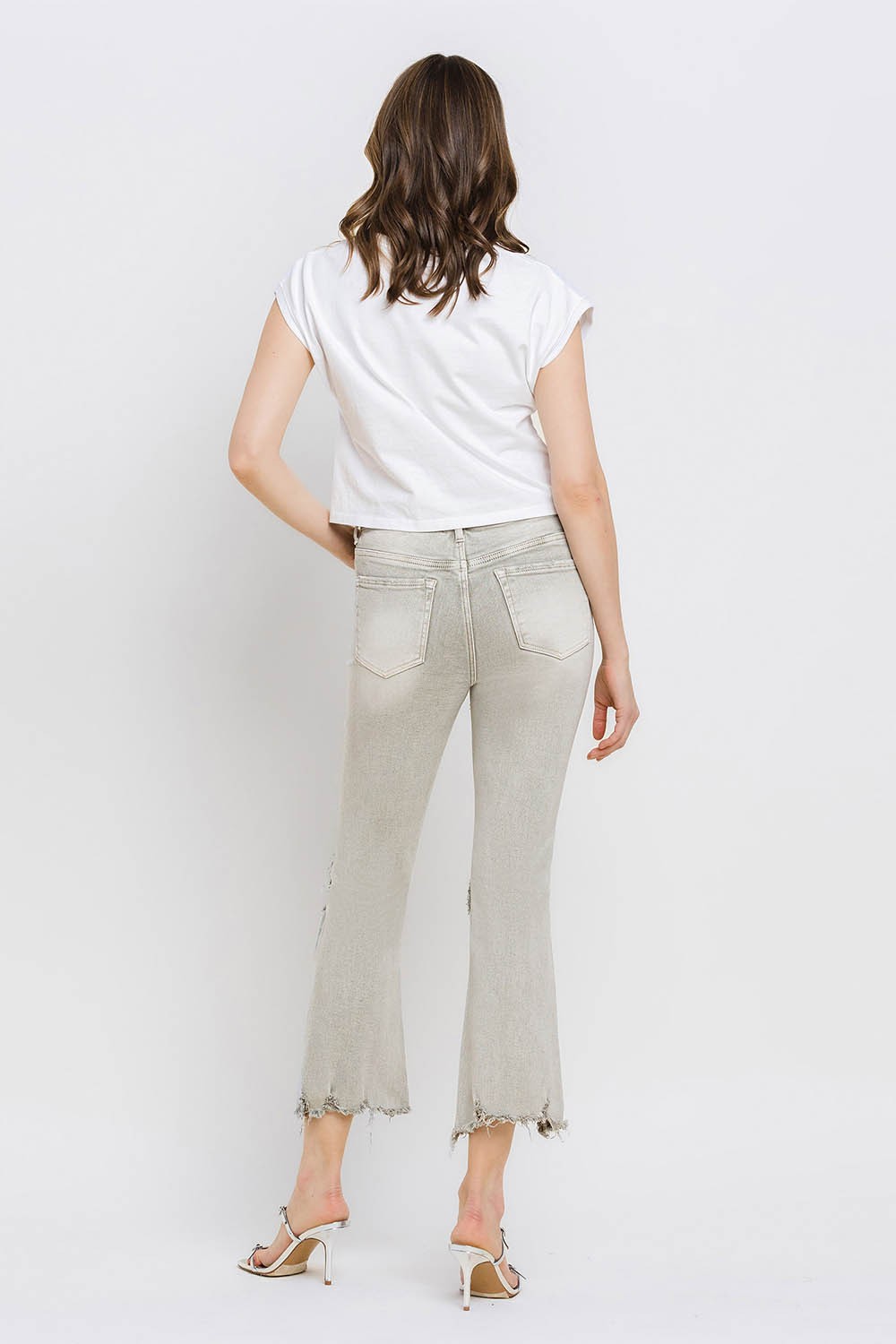 Distressed Raw Hem Cropped Flare Jeans
