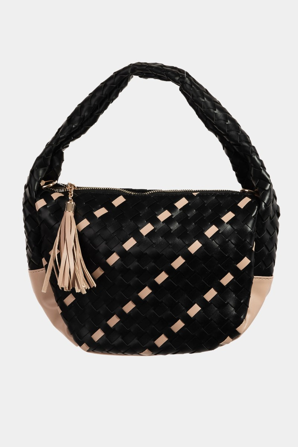 Tassel Detail Weave Semi Circle Bag