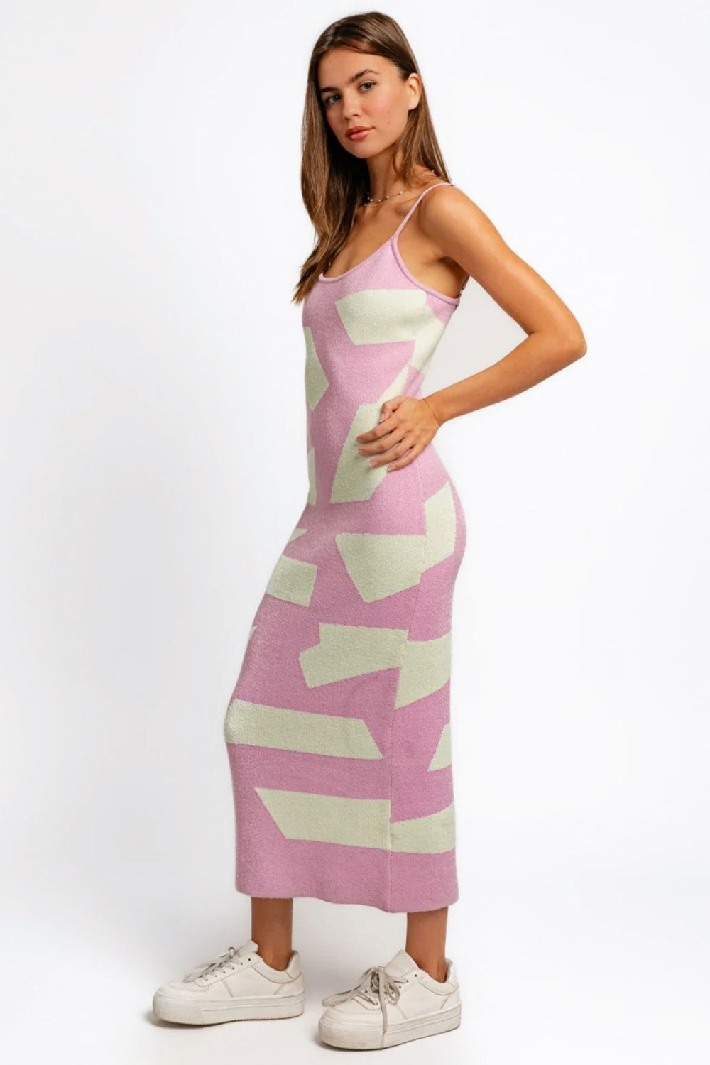 Abstract Contrast Maxi Sweater Cami Dress