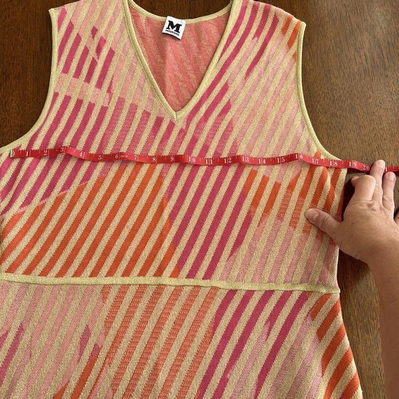 Missoni Women's Crew Neck Sleeveless Knit A-Line Dress Orange Pink Gold Size 48