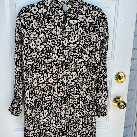 Zara Black Floral Long Sleeve Dress- Size Large