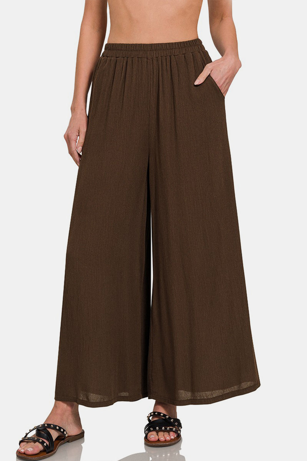 Woven Wide Leg Pants With Pockets
