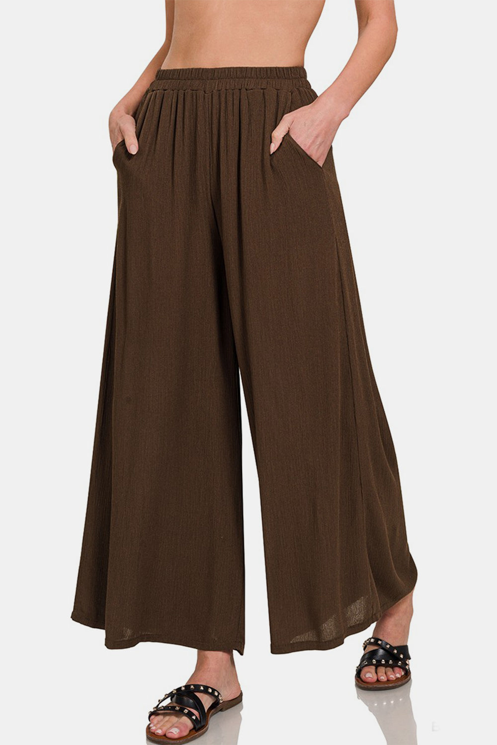 Woven Wide Leg Pants With Pockets