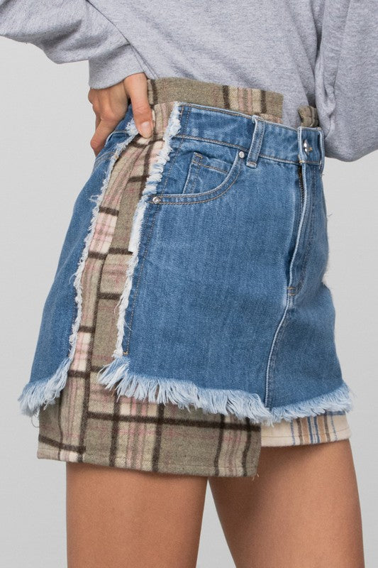 Plaid Checkered Denim Mini Skirt