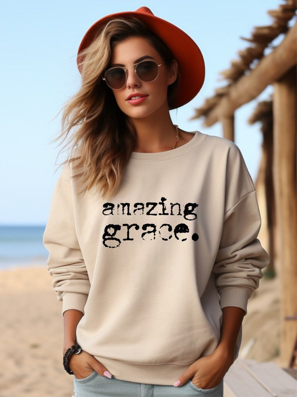 Amazing Grace Cozy Graphic Sweatshirt-PLUS