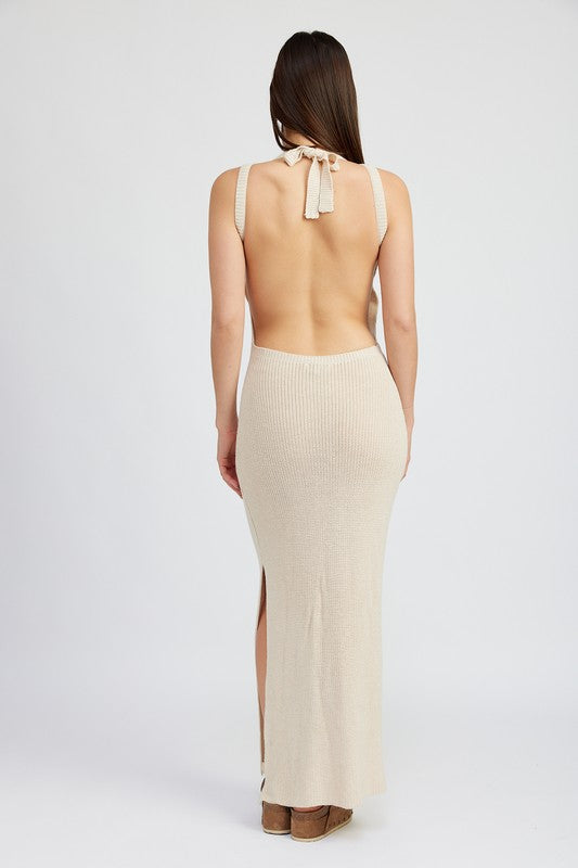 Halter Neck Maxi Dress With Open Back