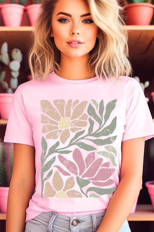 Botanical Pink Daisy Floral Graphic T Shirts