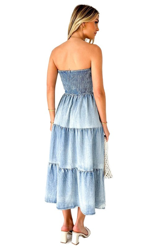 Denim Strapless Midi Dress