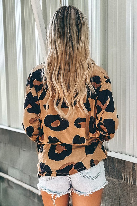 Leopard Print Long Sleeve Loose Top