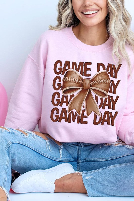 Game Day Football Bow Graphic Fleece Sweatshirts