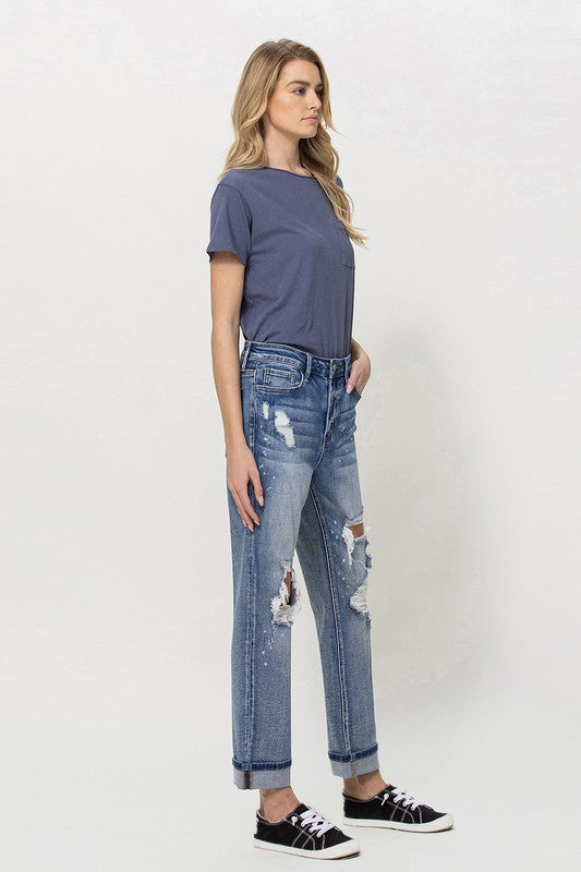 Stretch Boyfriend Jeans with Paint Spatter Detail