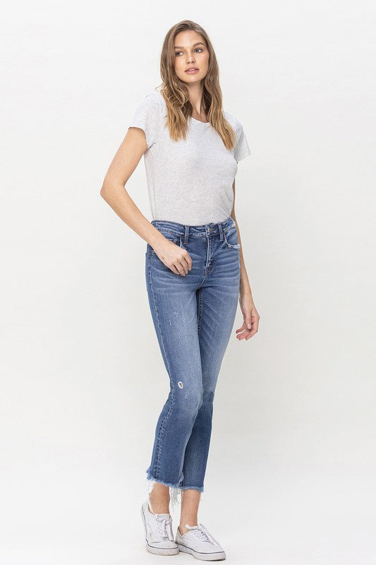 Mid Rise Crop Slim Straight Jeans