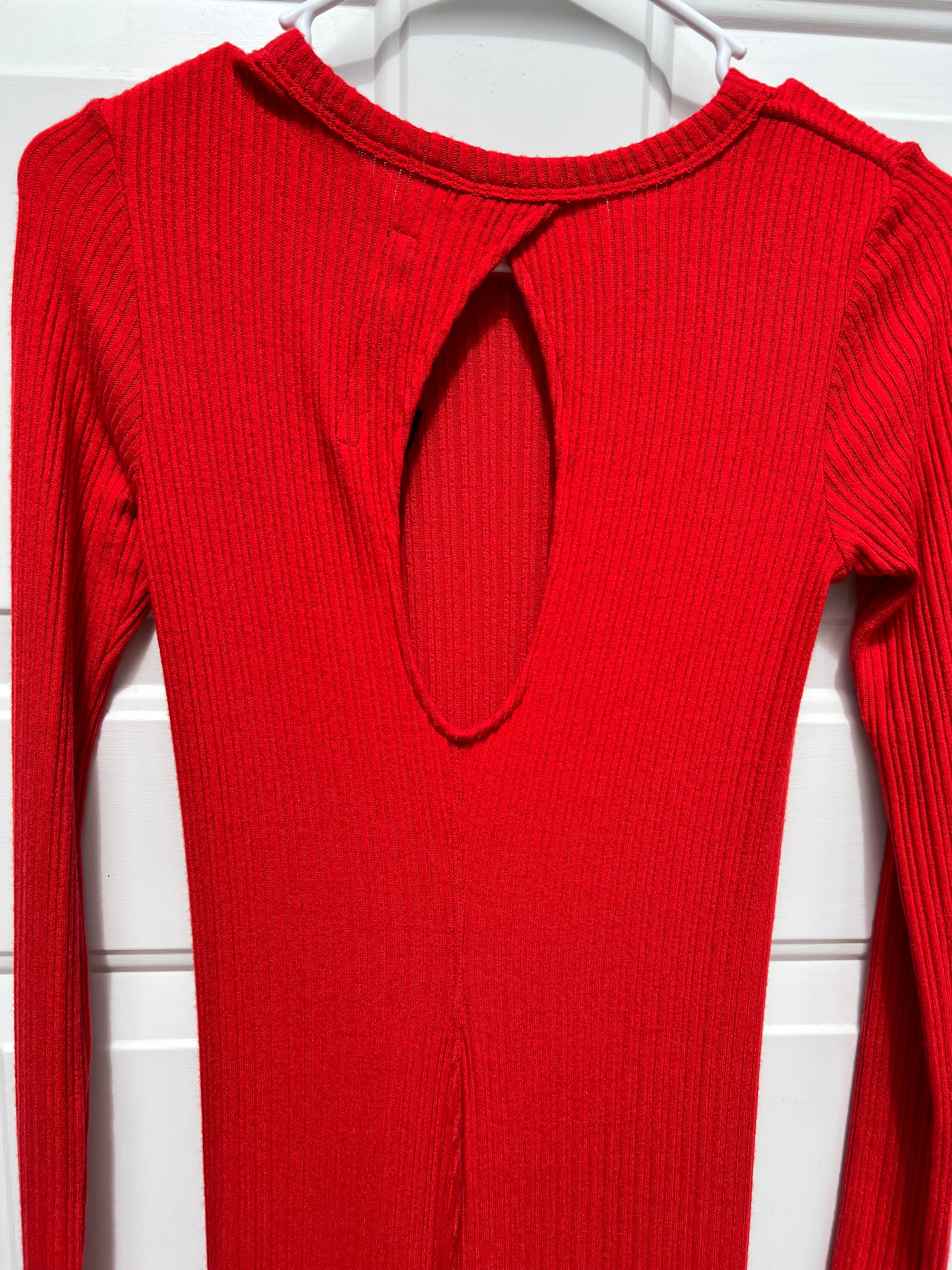NWT Emma Costa Ling Sleeve Red Rib Midi Dress Size Small