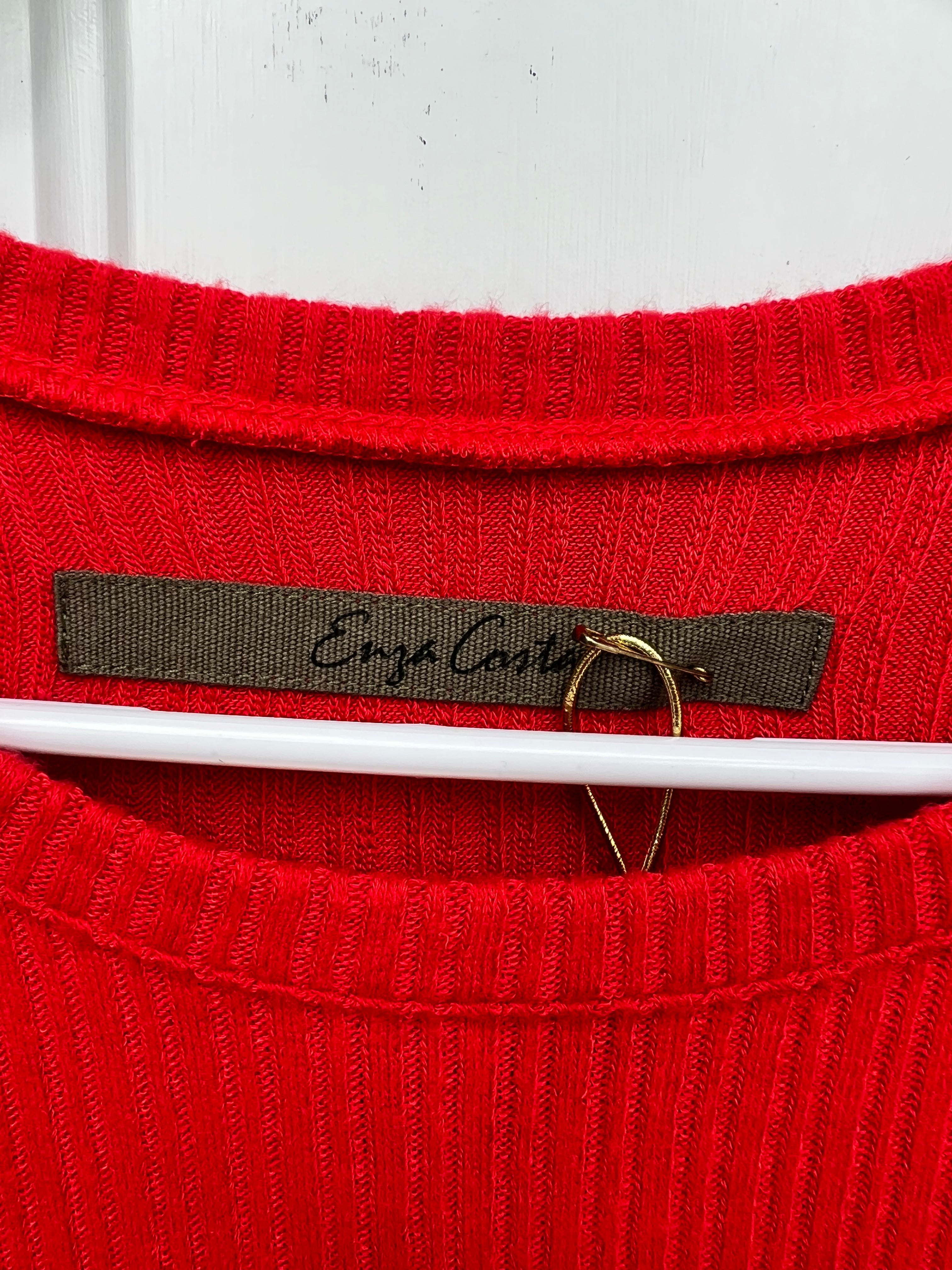 NWT Red Enzo Costa Rib Volume Sleeve mini Dress size Small