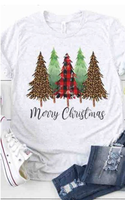 Leopard Plaid & Pine Merry Christmas Tree Tee