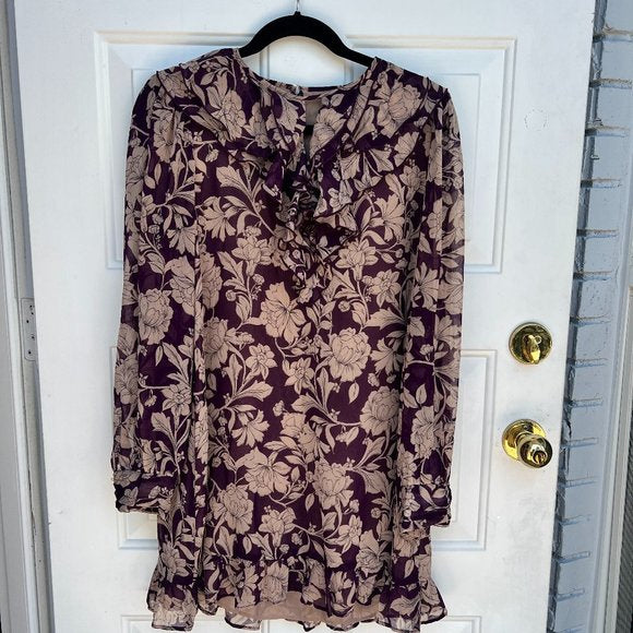 Zara Long Sleeve Purple Floral Dress Size Medium