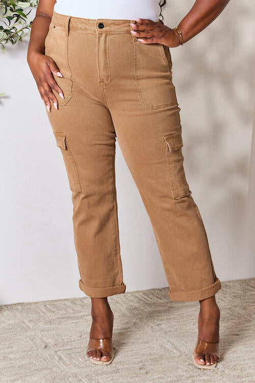 High Waist Straight Jeans with Pockets