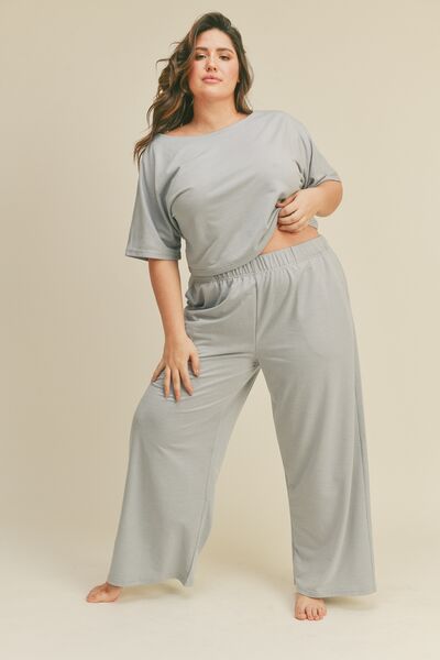 Short Sleeve Cropped Top and Wide Leg Pants Set