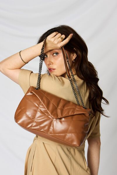 Leather Chain Handbag- Tan