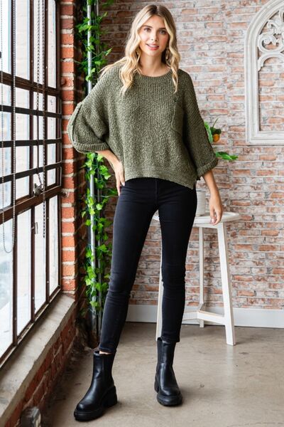 Round Neck Roll-Up Sweater