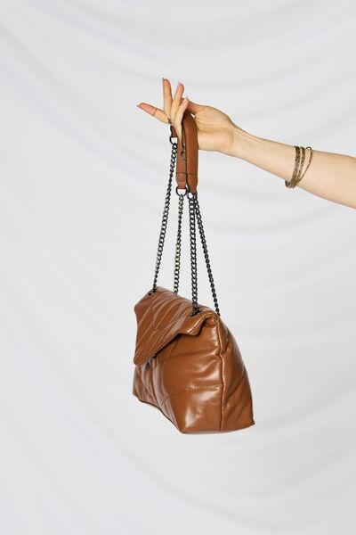 Leather Chain Handbag- Tan