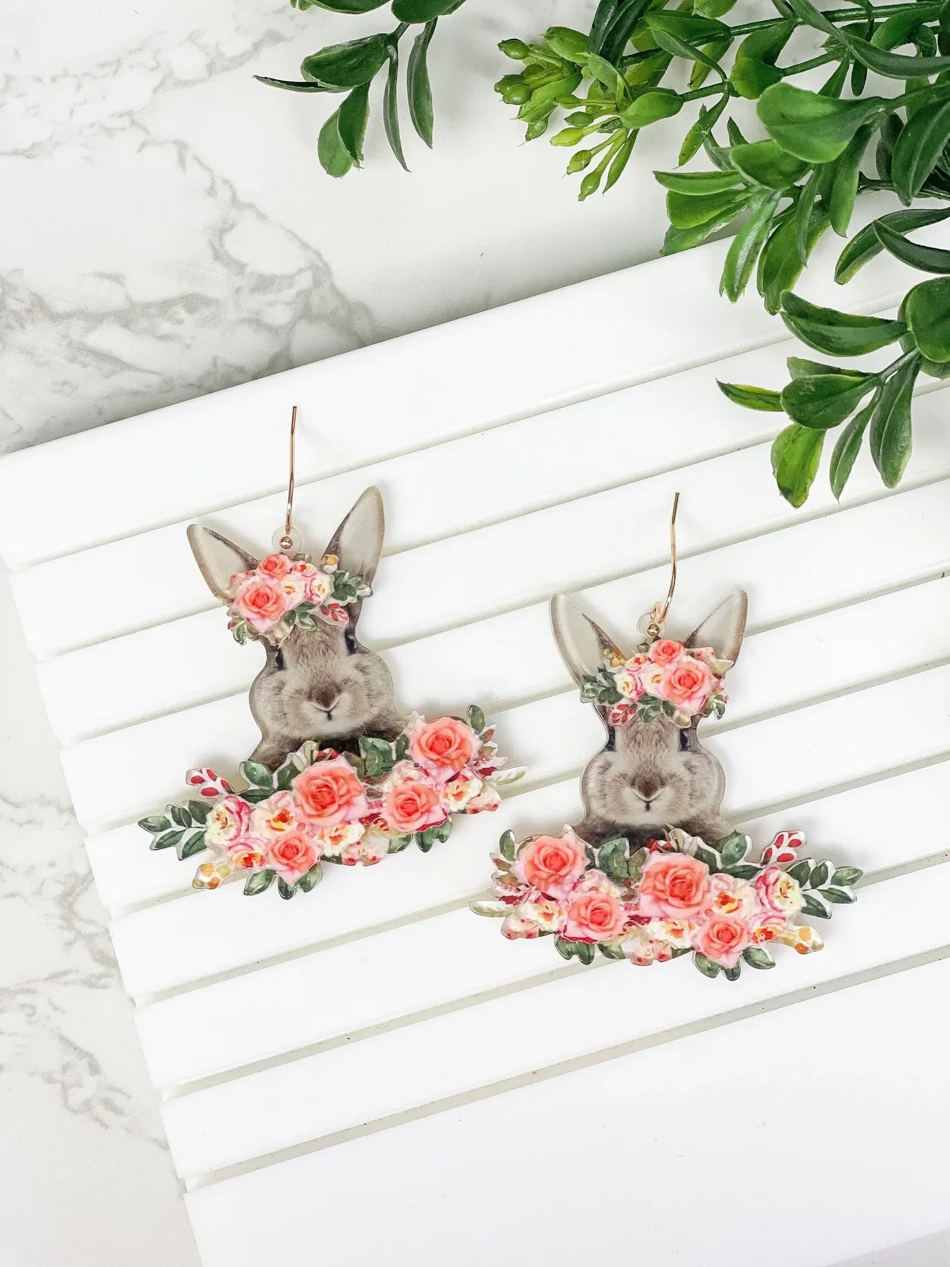 PREORDER: Floral Bunny Rabbit Dangle Earrings