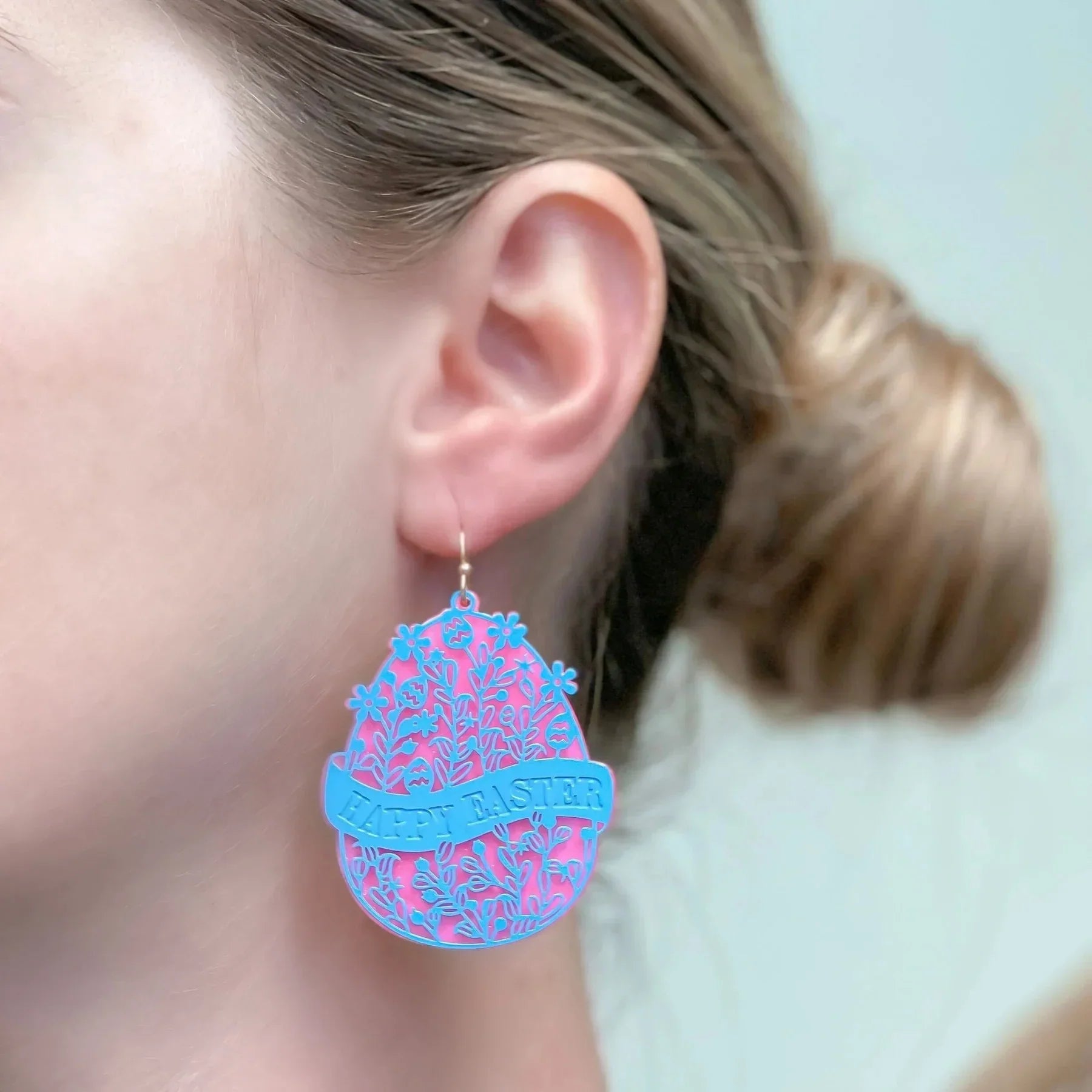 PREORDER: Blooming Floral Happy Easter Egg Dangle Earrings in Two Colors