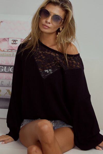 Lace Detail Ribbed Long Sleeve Top