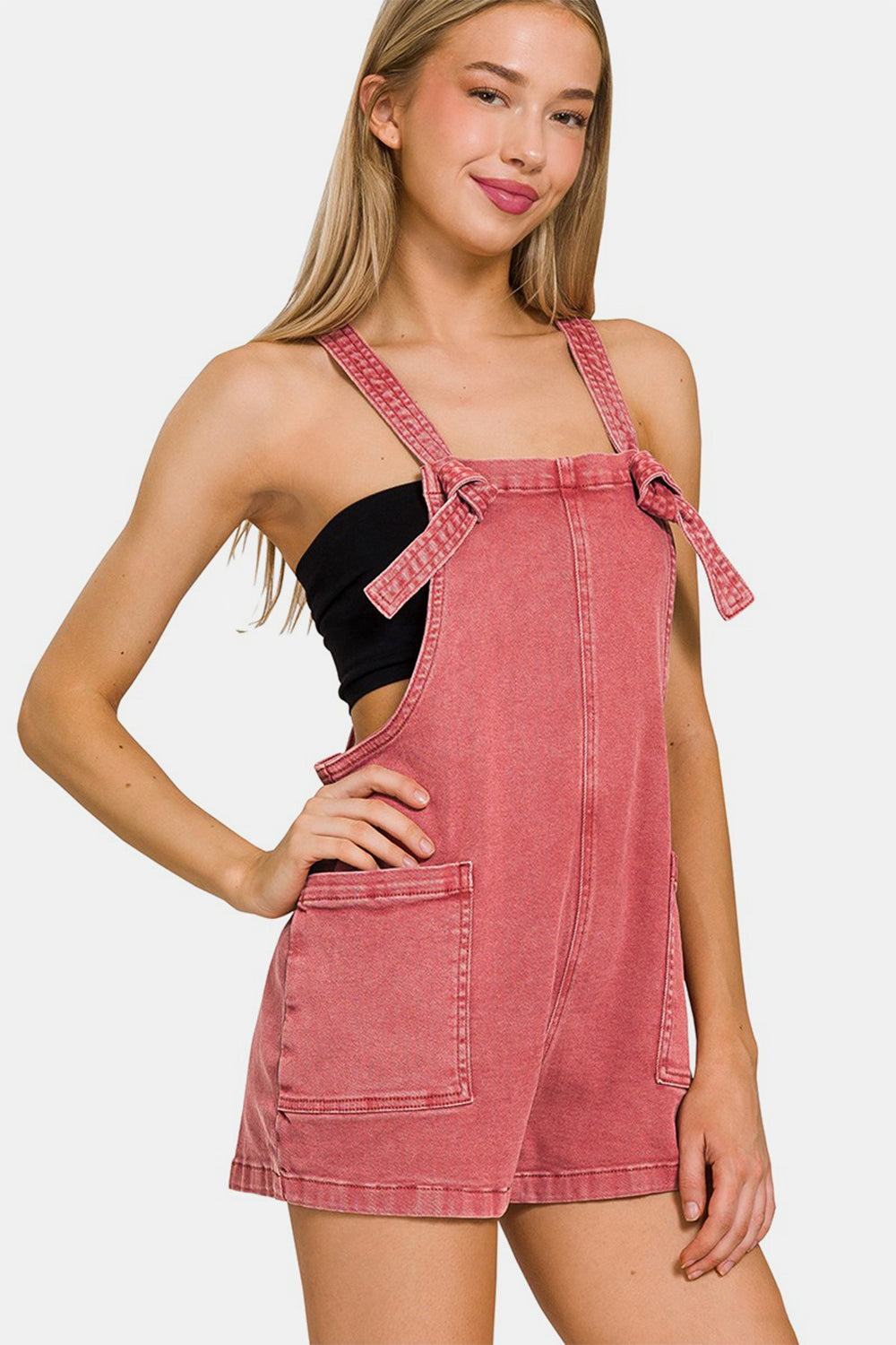 Washed Knot Strap Rompers