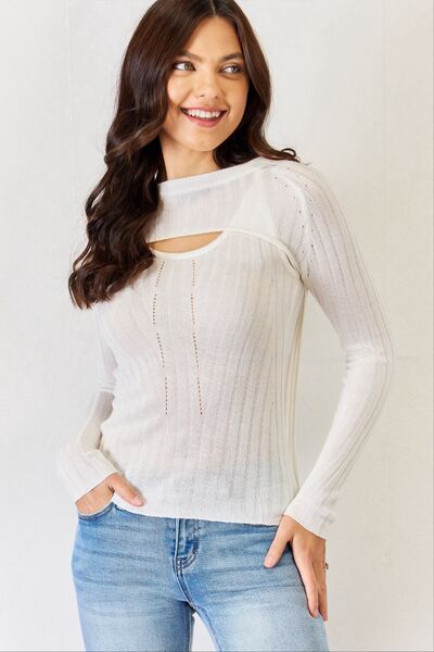 Fitted Long Sleeve Cutout Top