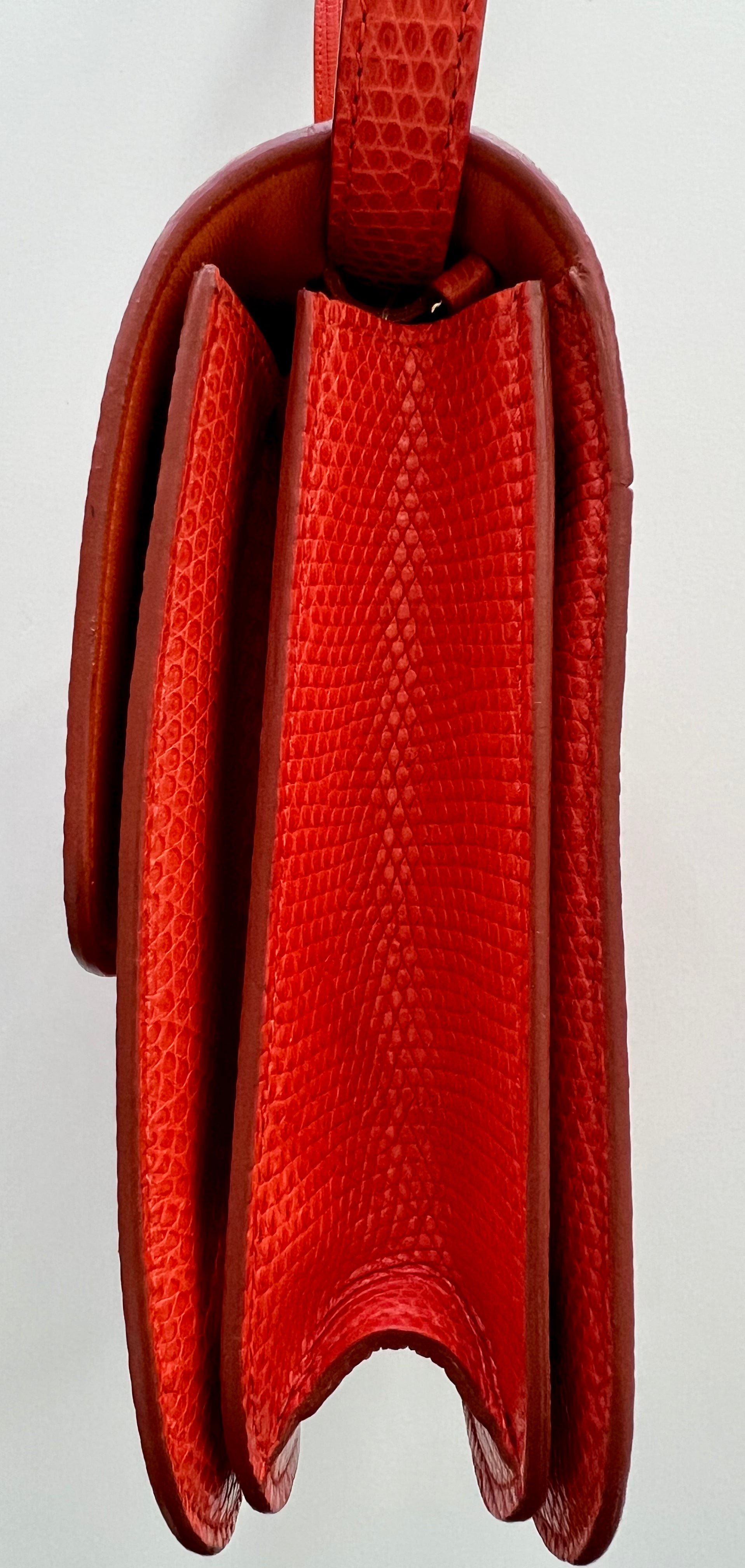 PREOWNED * Celine Orange Lizard Skin Leather Medium Box Shoulder Bag